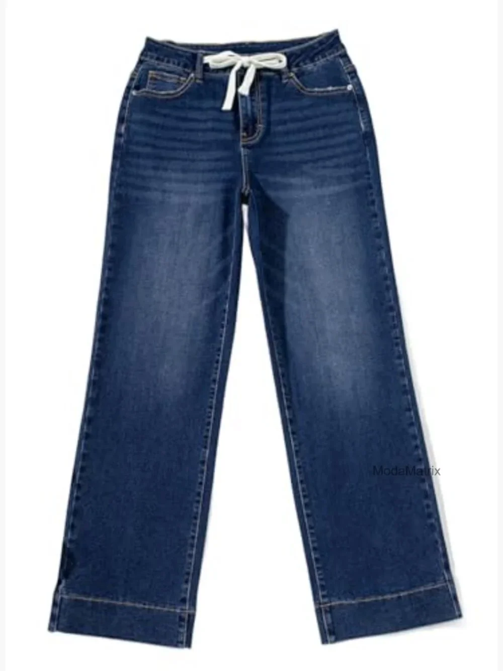 High Waisted Wide Leg Stretchy Jeans with Drawstring - Picture 7 of 7